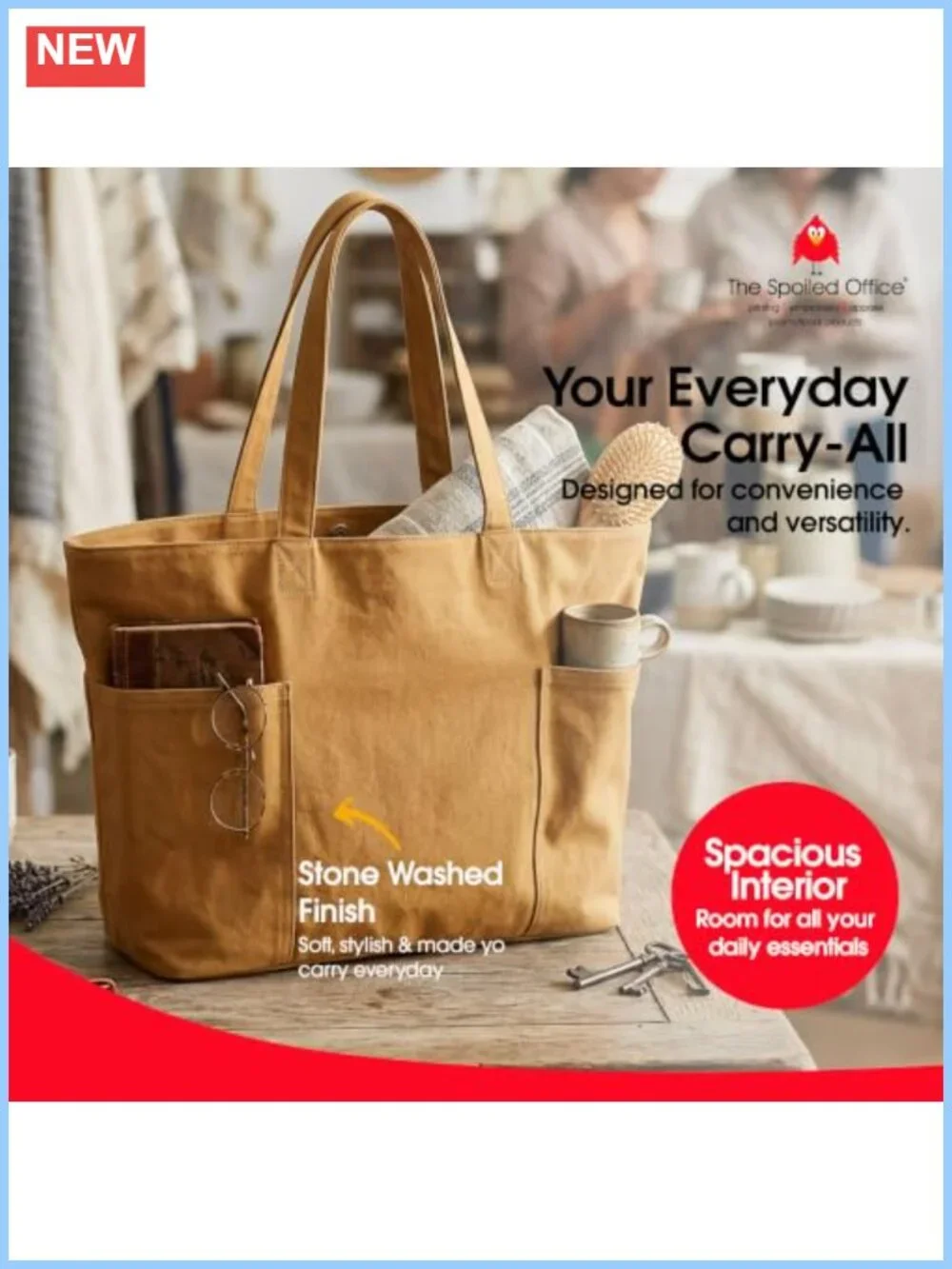 Large Canvas Tote Bag with Compartments, Zipper Closure, Dual Straps, Work or